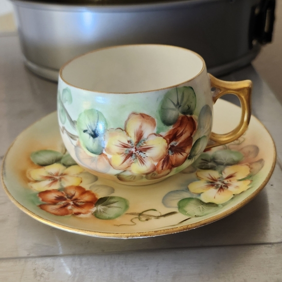 👉30s*RARE VTG* GERMANY HAND-PAINTED TEA CUP & SAUCER SET 1930s - Picture 1 of 3